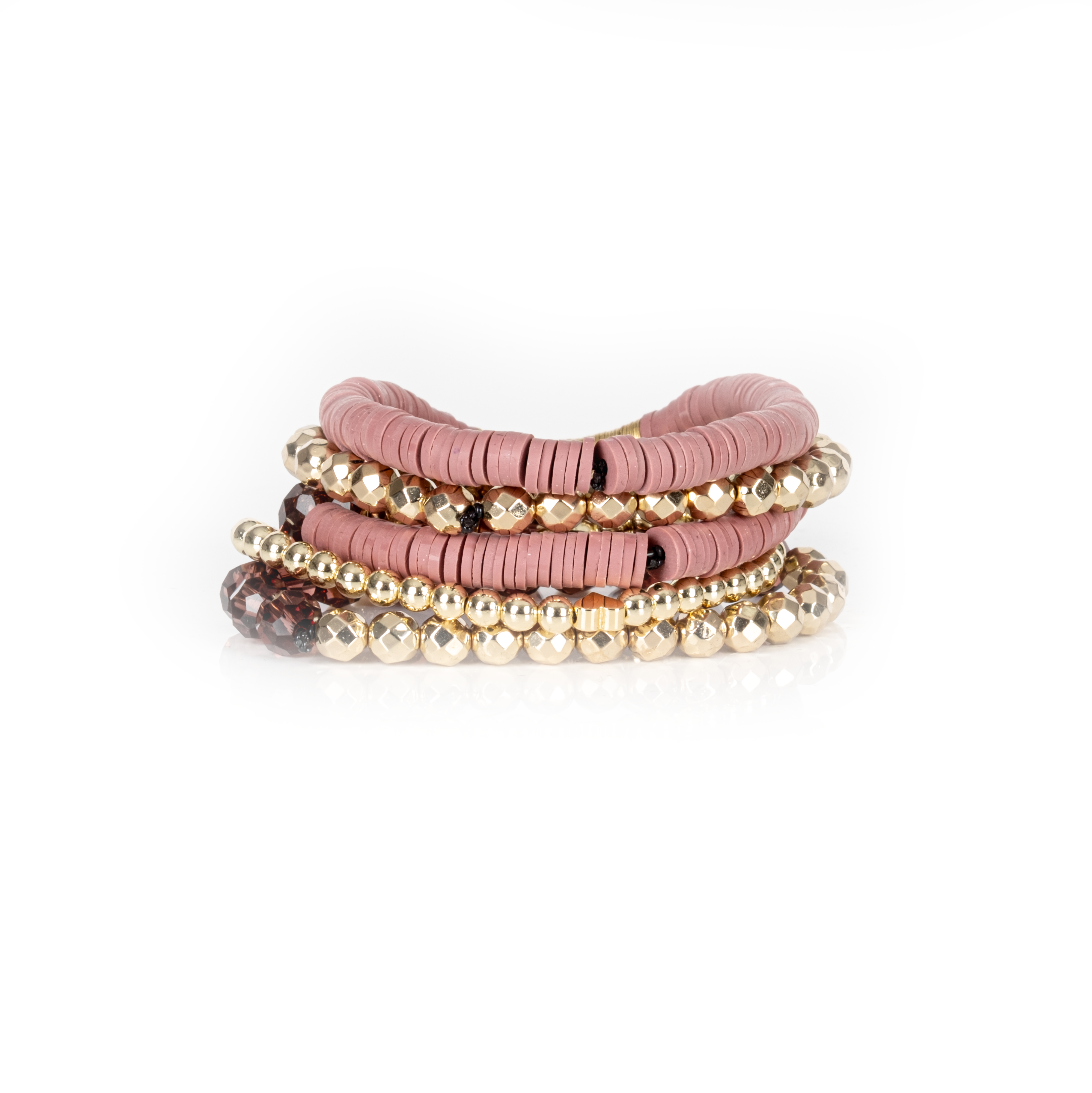 Layered Bead Stack Bracelet Blush Gold