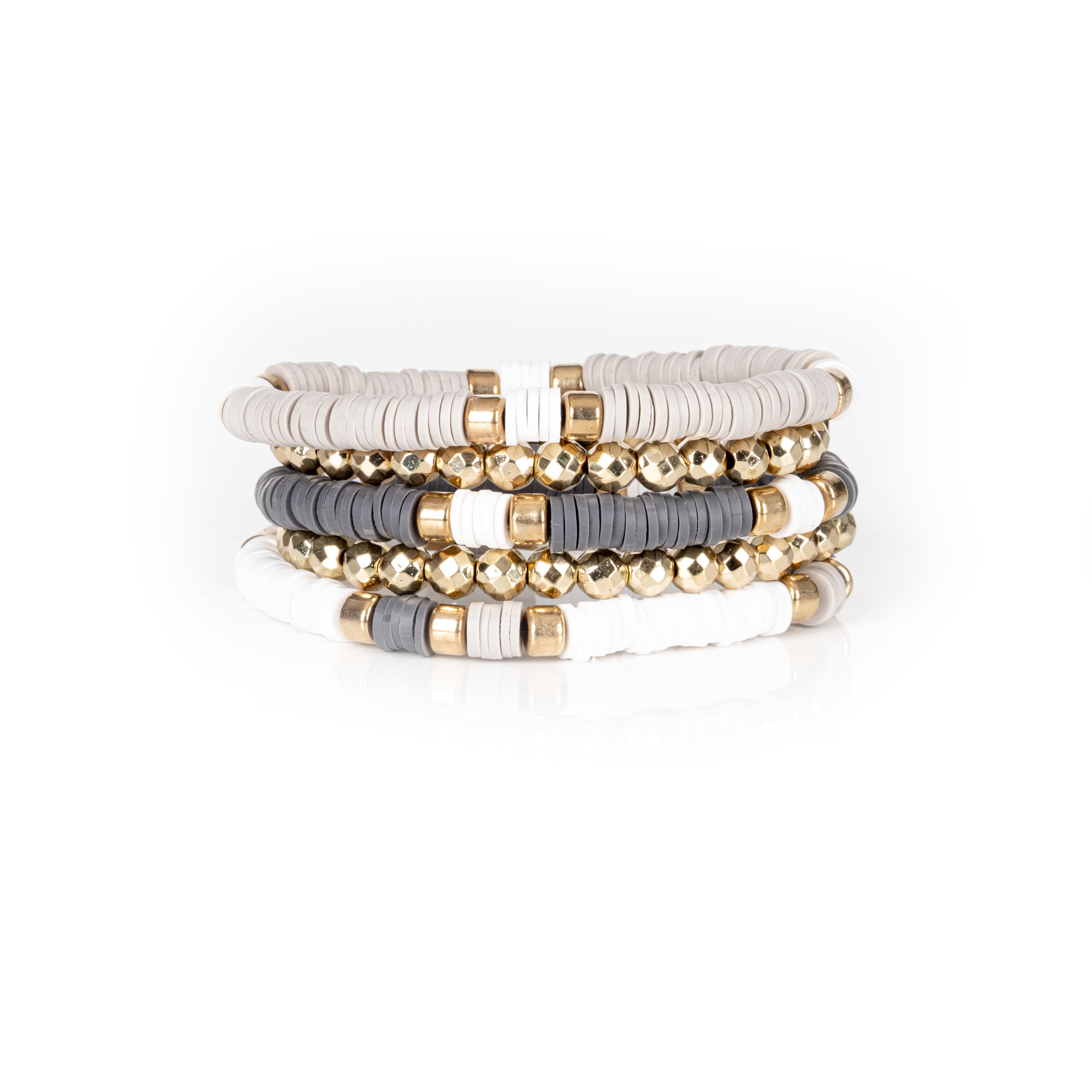 Layered Bead Stack Bracelet Ivory Concrete Gold