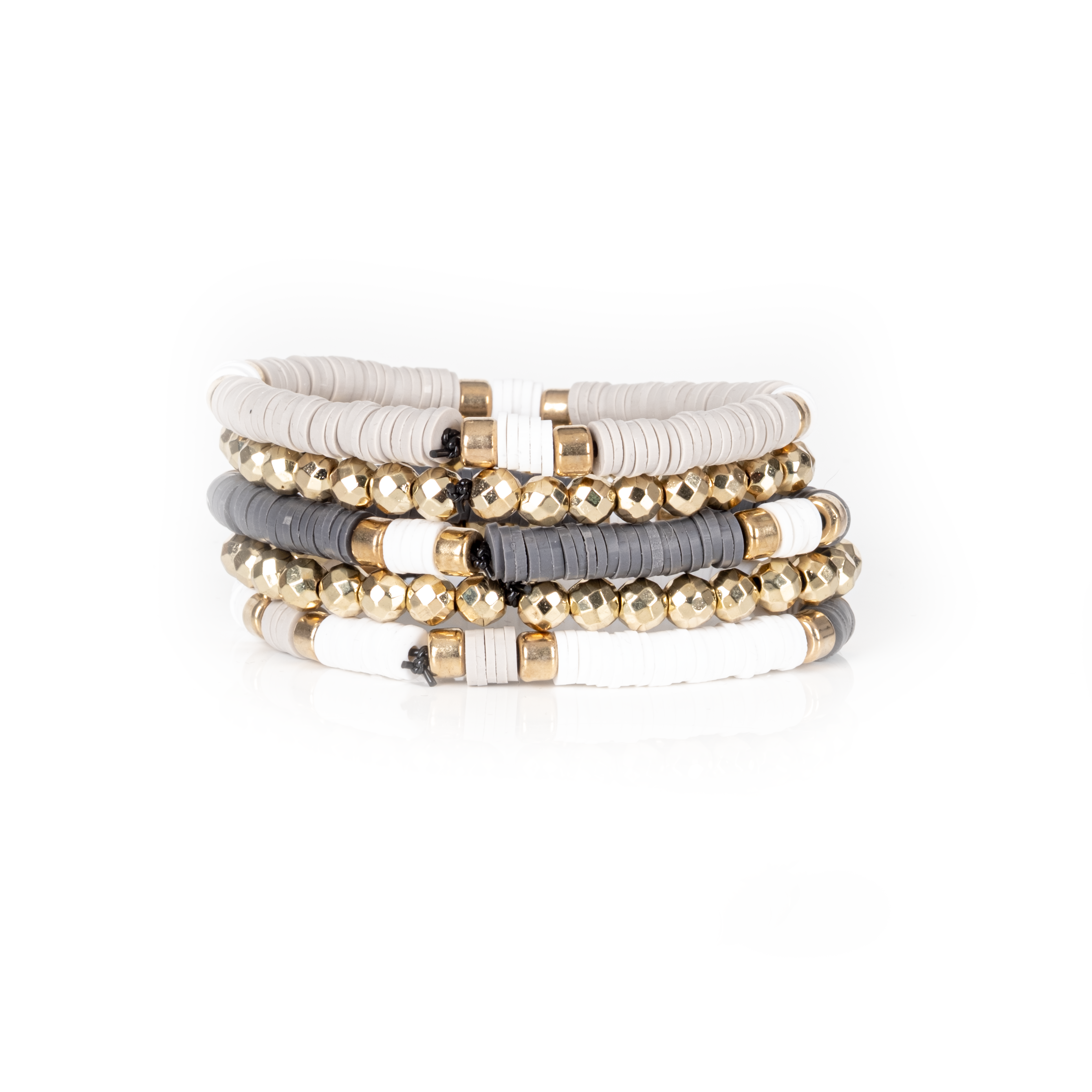 Layered Bead Stack Bracelet Ivory Concrete Gold