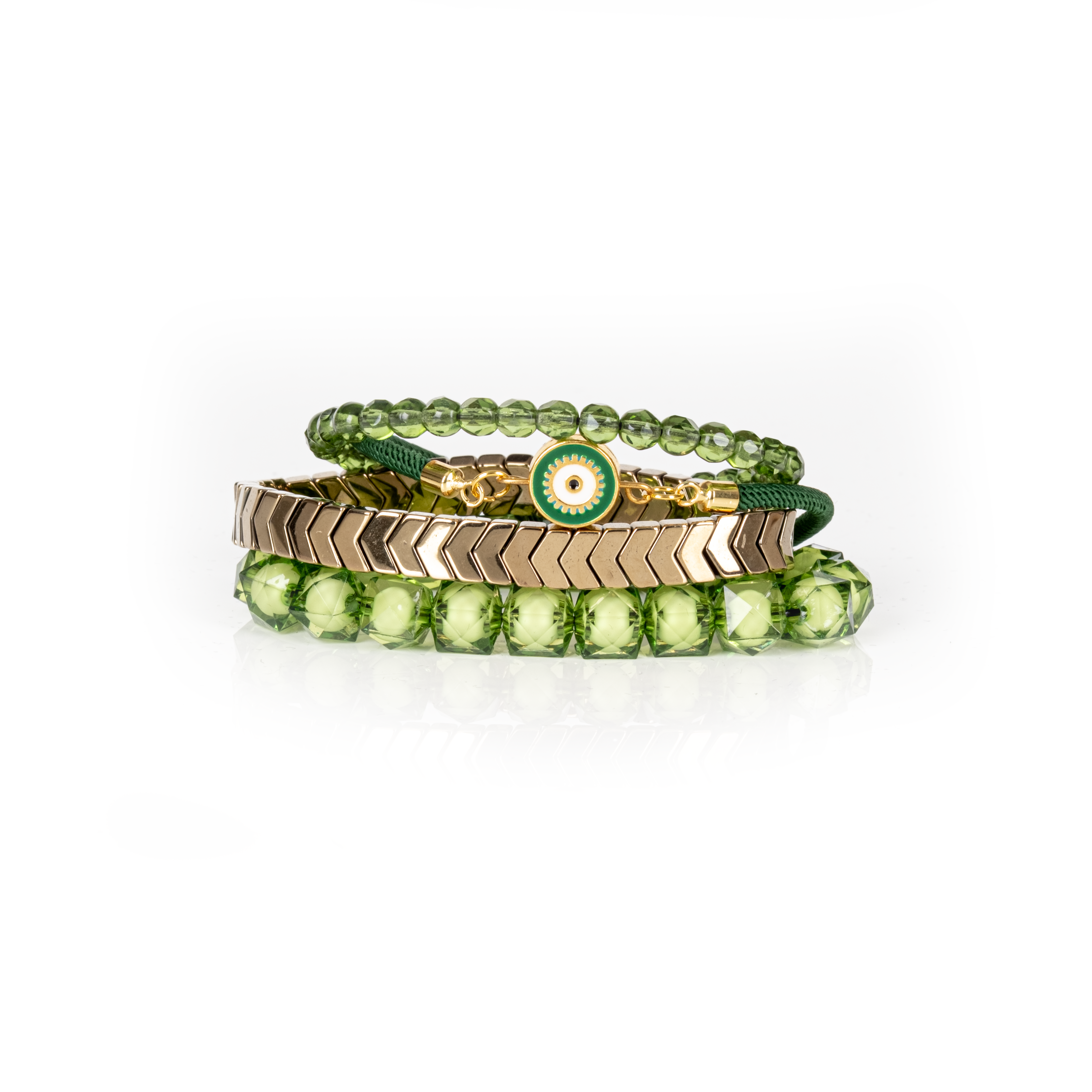 Layered Bead Stack Bracelet Green Sigil