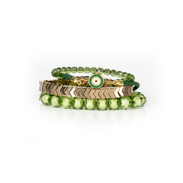 Layered Bead Stack Bracelet Green Sigil