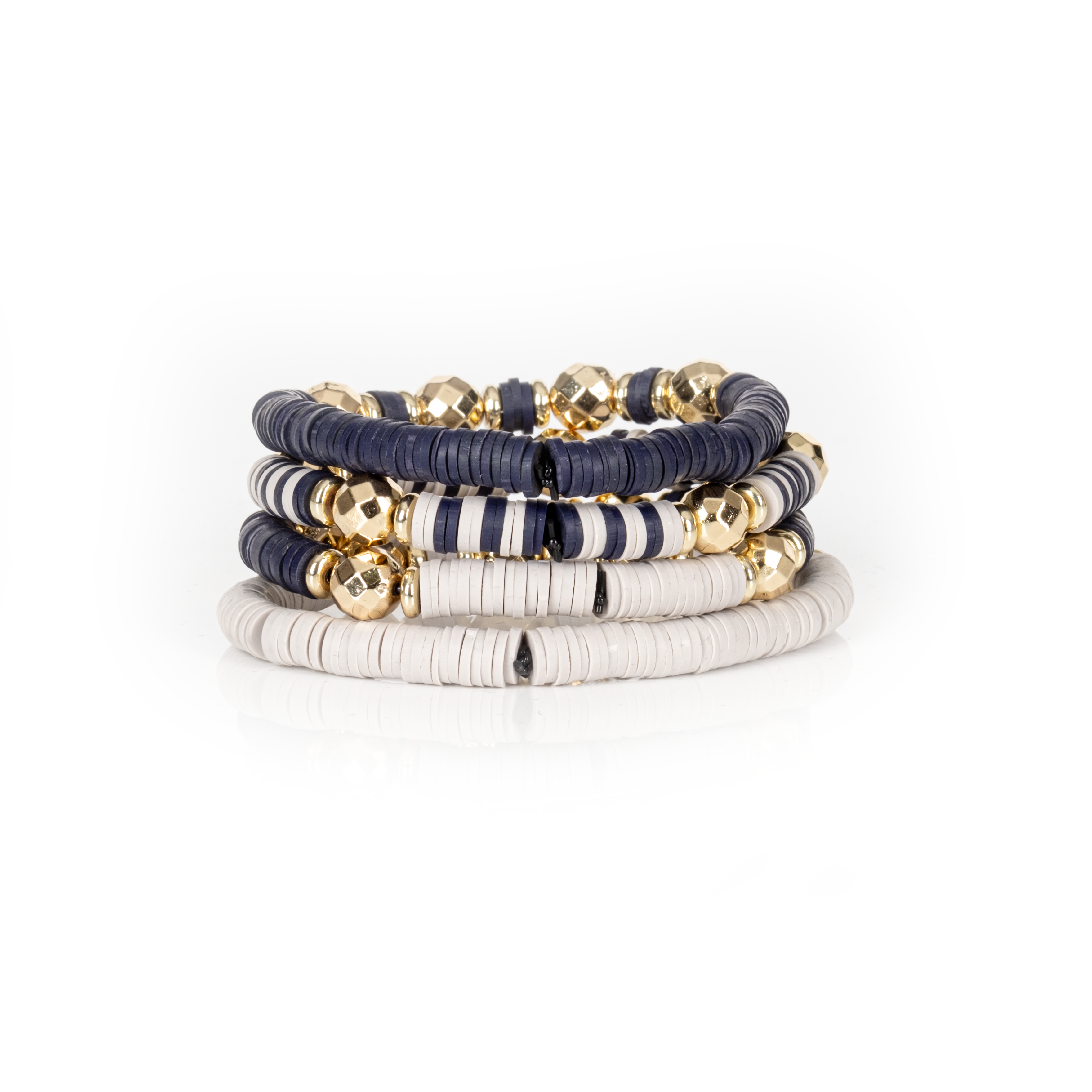 Layered Bead Stack Bracelet Navy Structure Gold