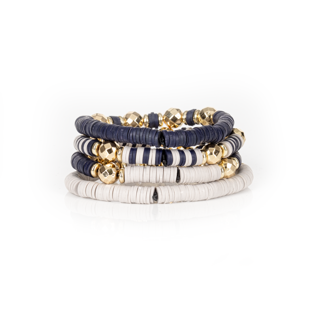 Layered Bead Stack Bracelet Navy Structure Gold