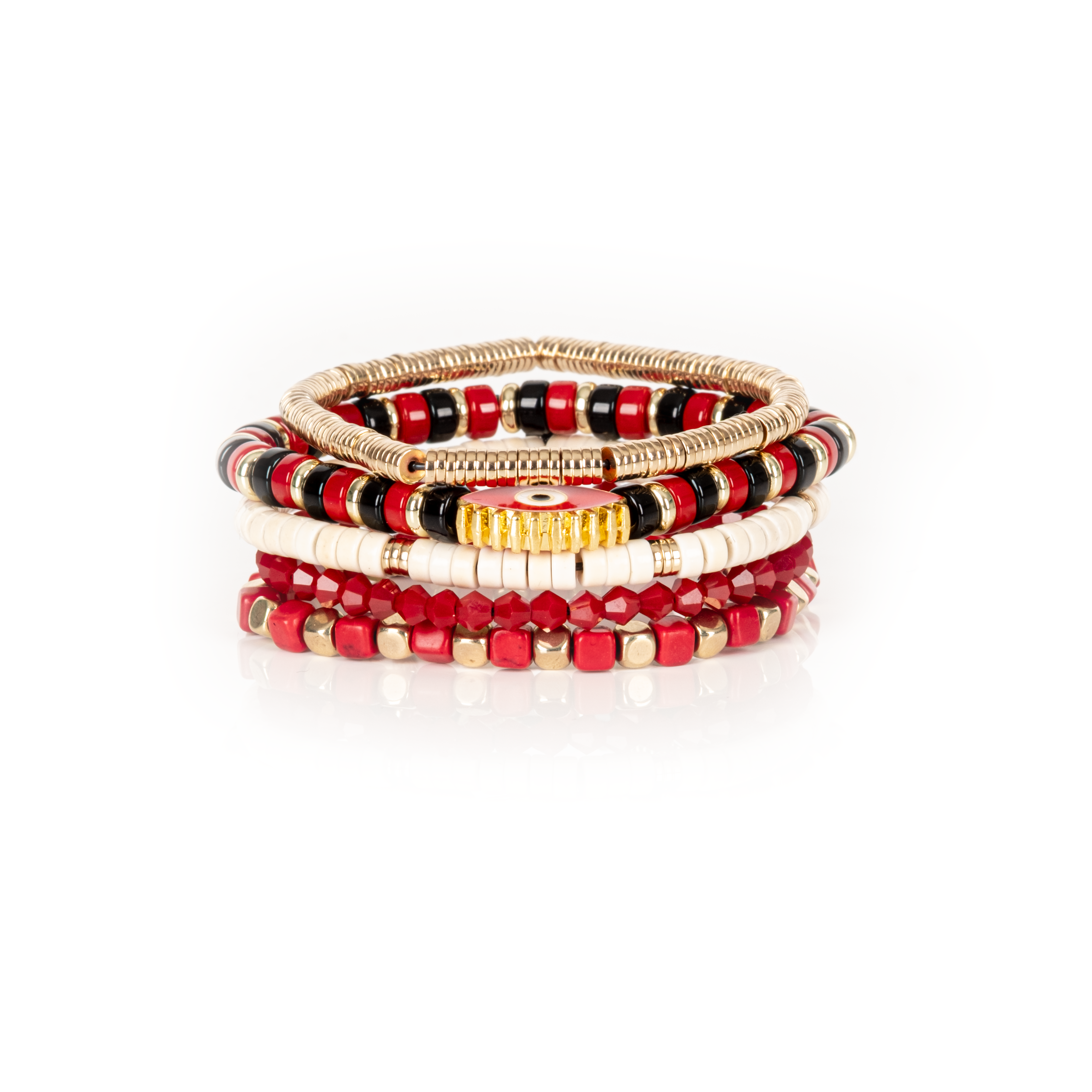 Crimson Signal Bead Stack Bracelet