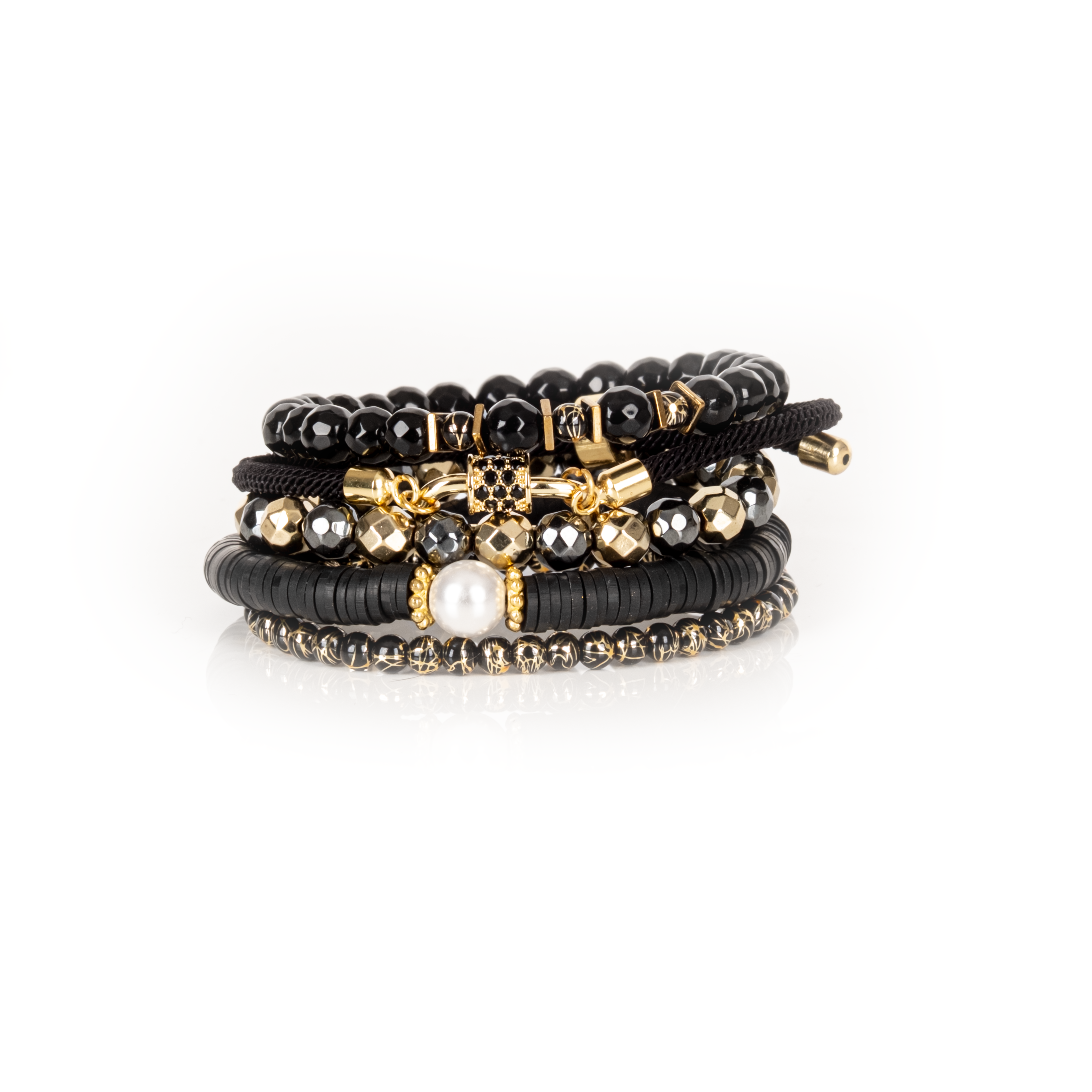 Black Crown Pearl Stack Bracelet