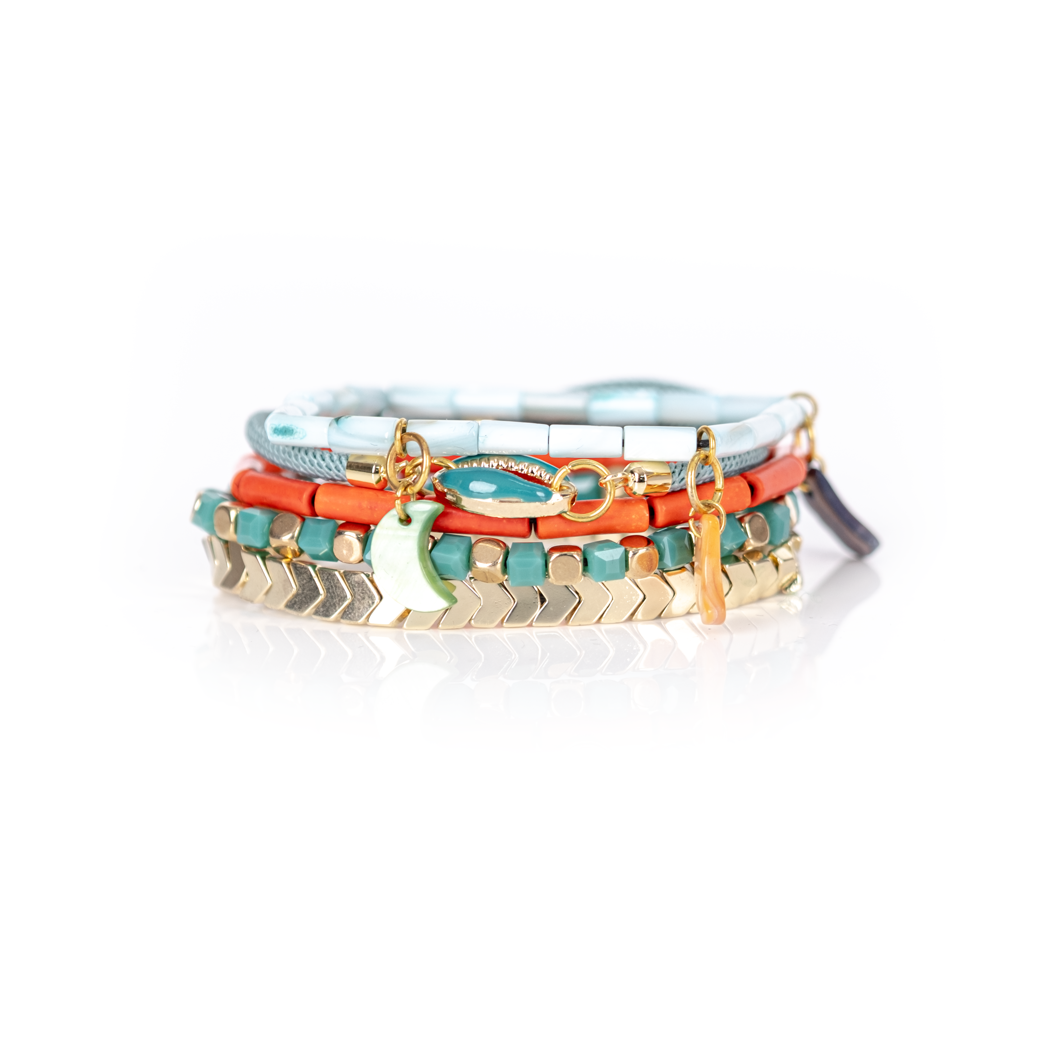 Turquoise & Coral Charm Bracelet Stack