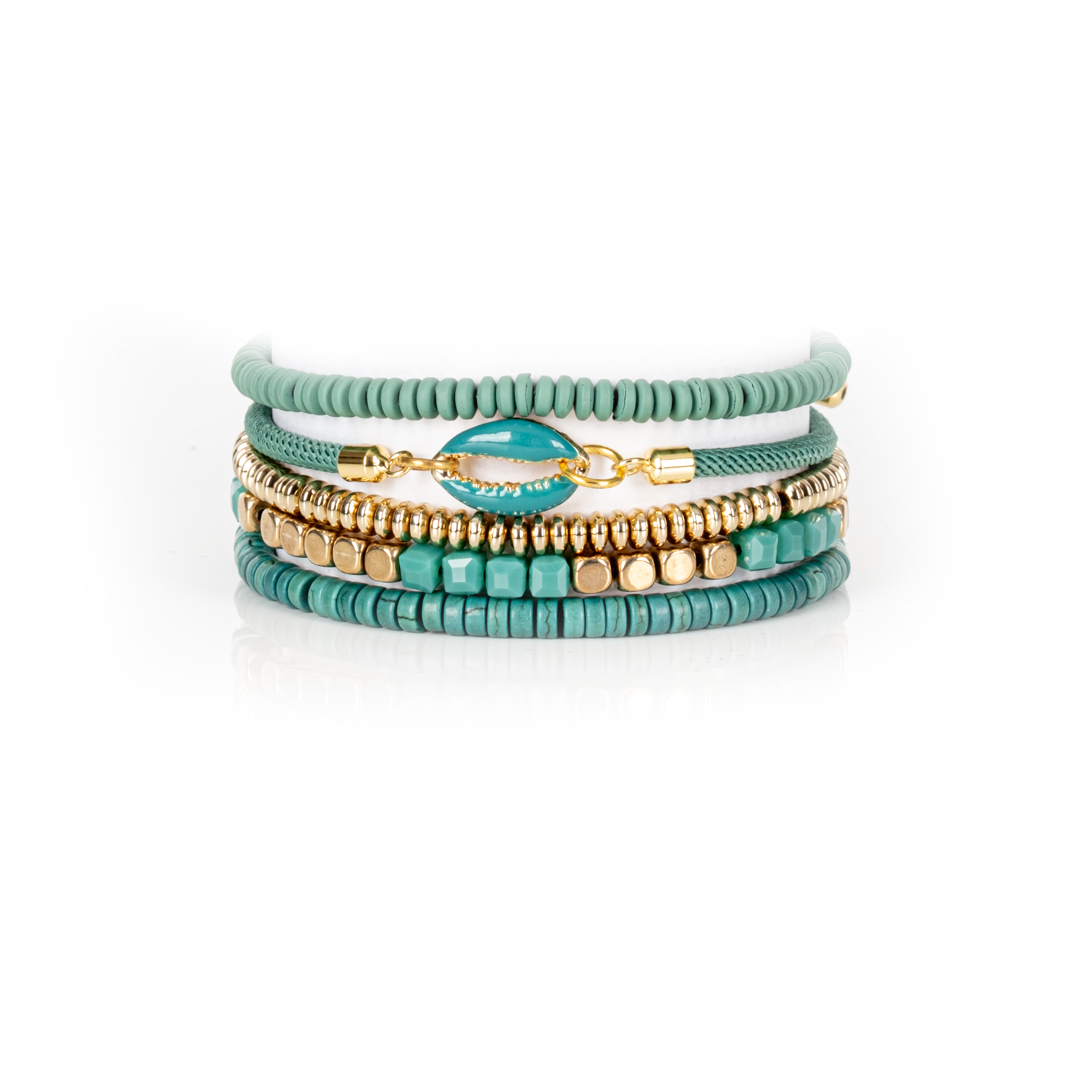 Turquoise Shell Charm Gold Stack Bracelet