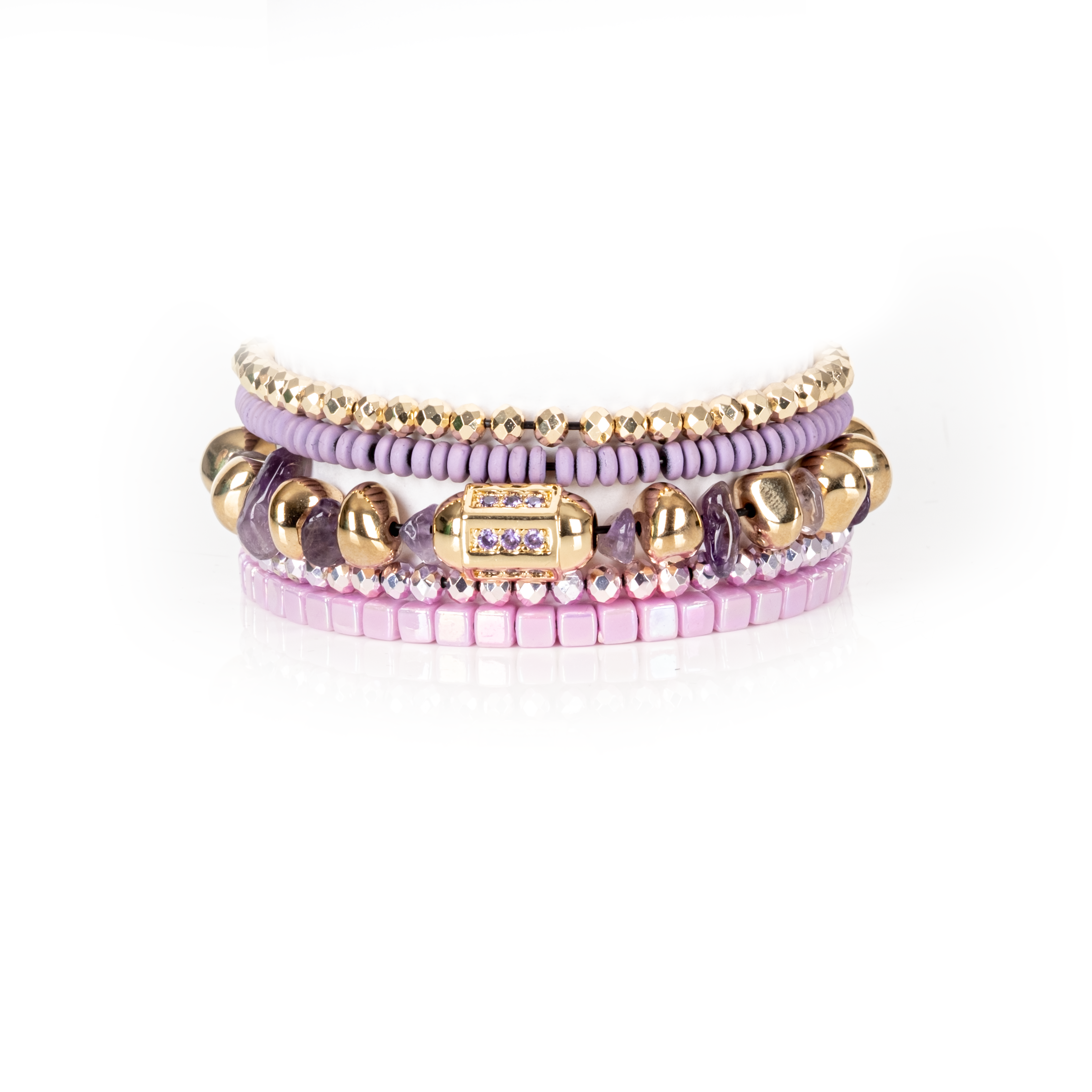 Lilac Crystal & Gold Luxe Stack Bracelet