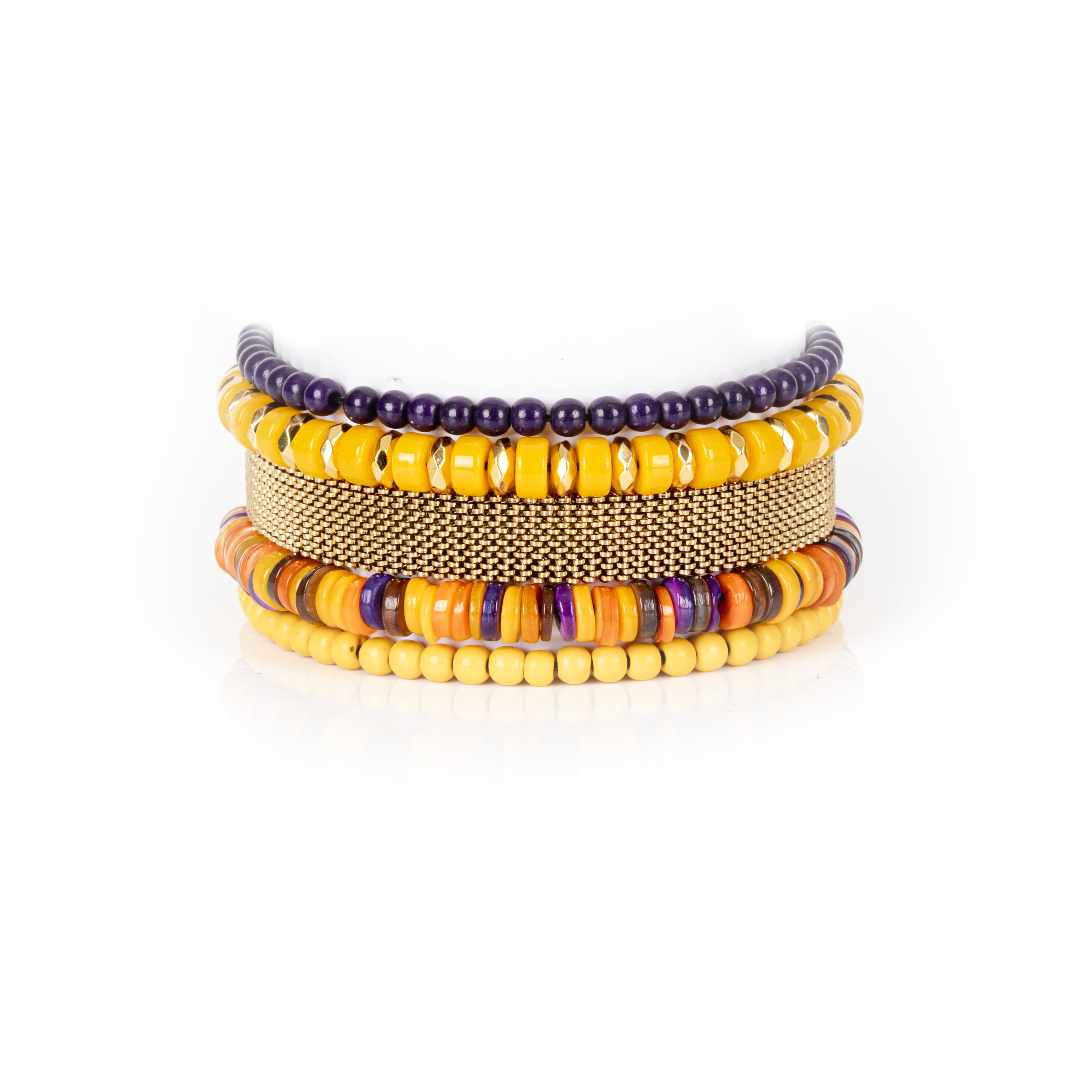 Golden Mesh & Mustard Bead Stack Bracelet