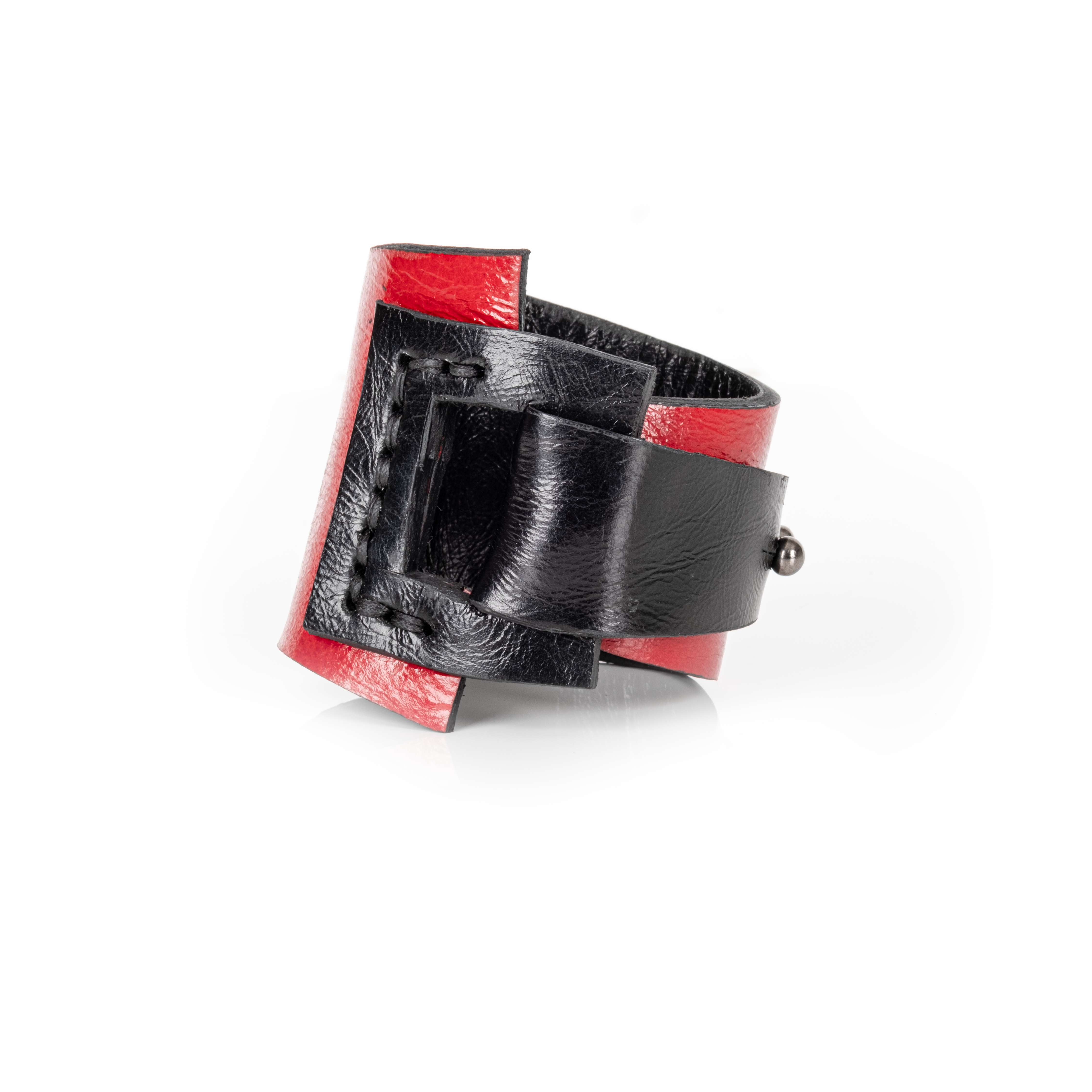 Black & Crimson Leather Wrap Bracelet Framed Cutout