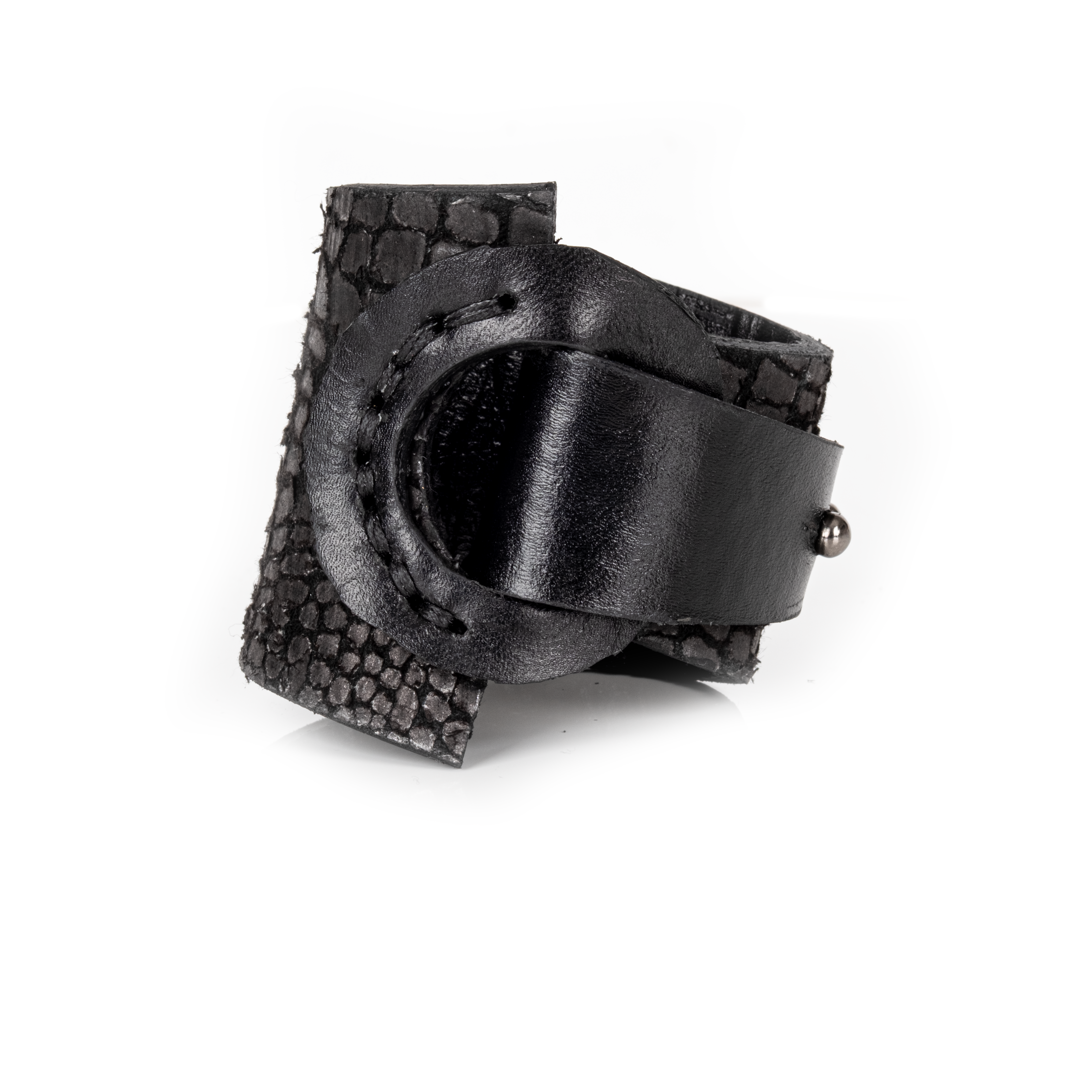 Black Reptile Texture Sculptural Leather Cuff