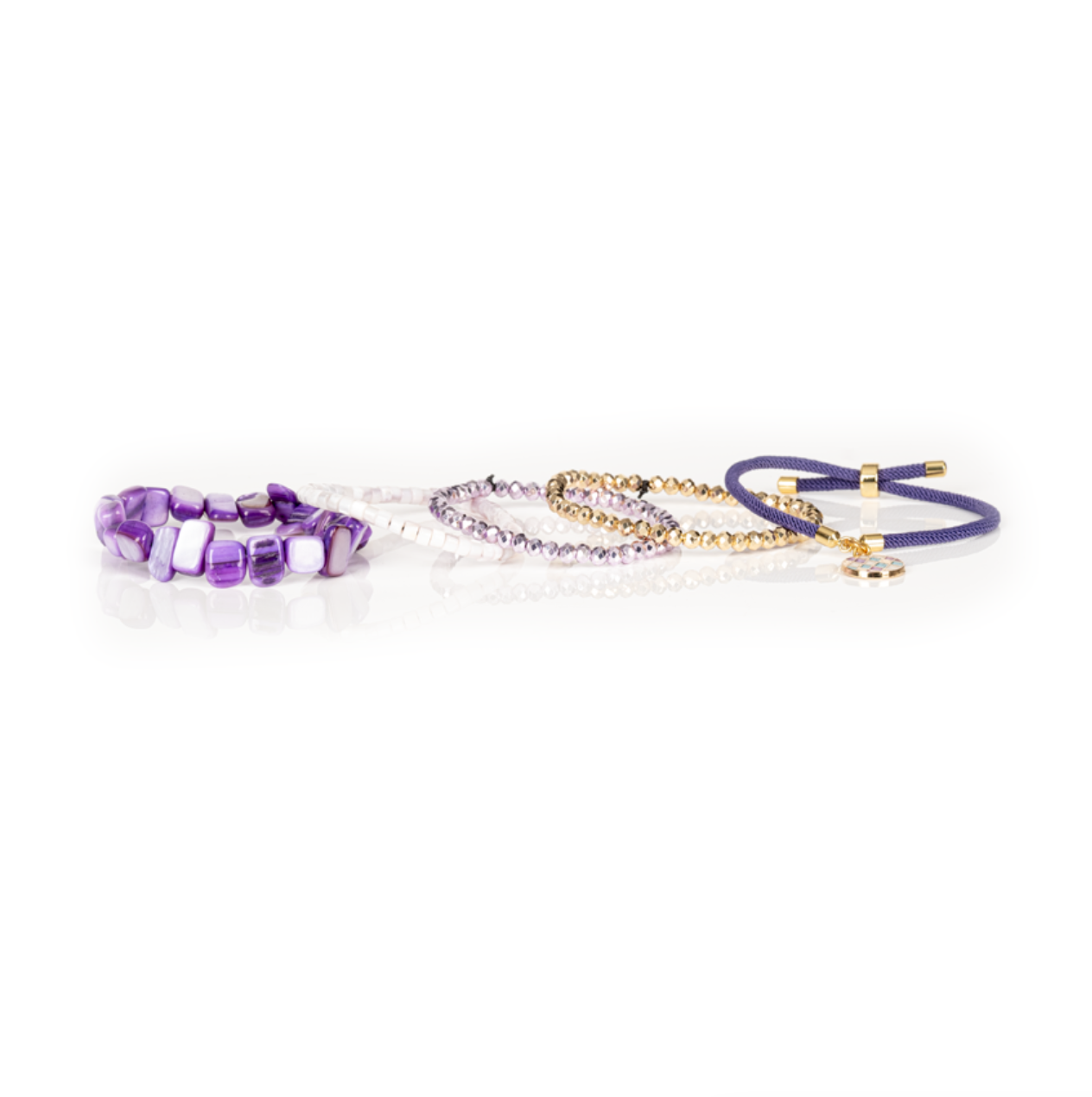 The Amethyst Bloom Layered Beaded Bracelet Set