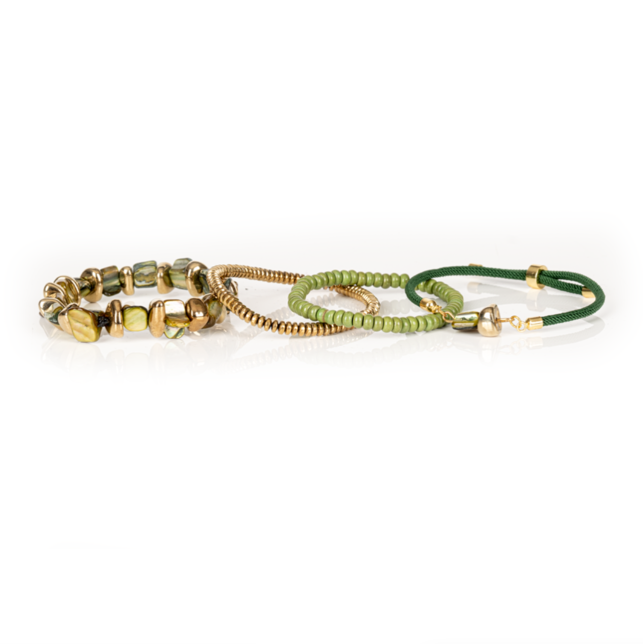 The Verde Spirit Green Stone & Gold Layered Bracelet Set