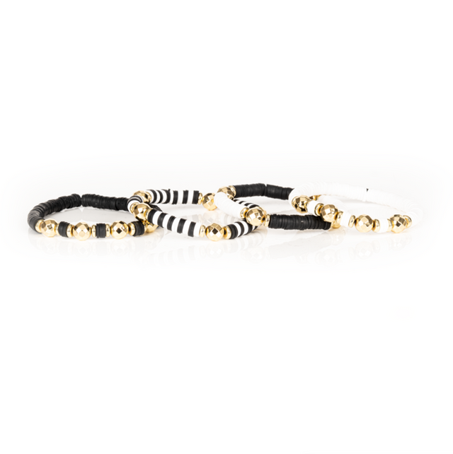 The Monochrome Muse Black, White & Gold Layered Bracelet Set
