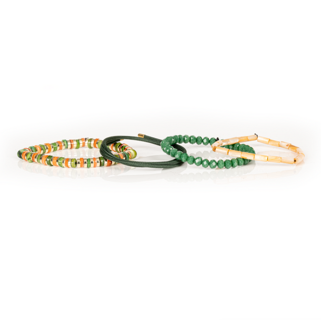 The Earthlight Green & Amber Layered Bracelet Set