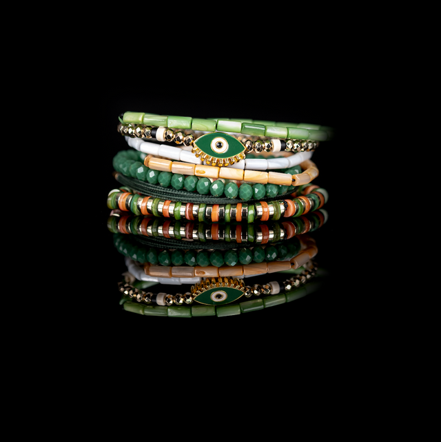 The Guardian Green & Gold Layered Bracelet Set