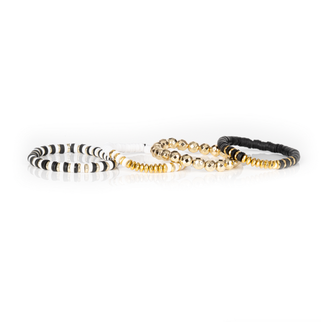 Layered Bead Stack Bracelet Black Ivory Gold