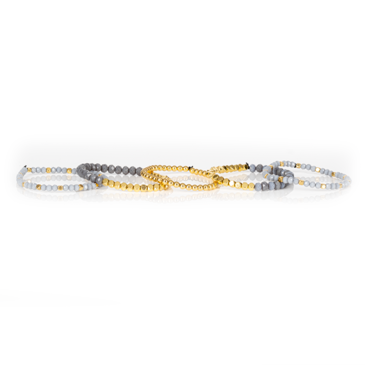 Layered Bead Stack Bracelet Grey Mist Gold
