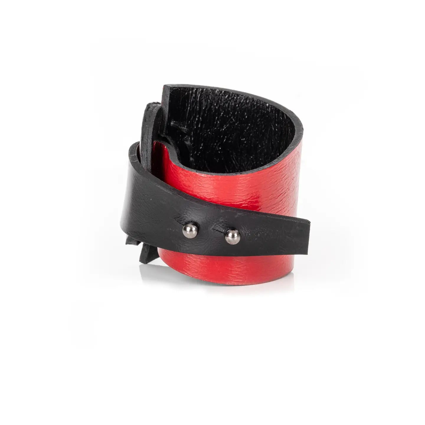 Black & Red Leather Wrap Bracelet Sculpted Ring