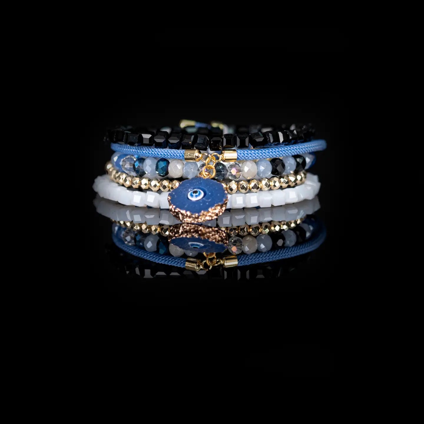 Blue Evil Eye Crystal Stack Bracelet