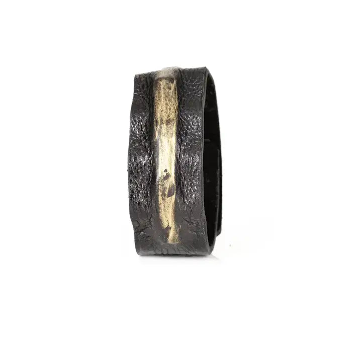 Distressed Black & Gold Leather Cuff Textured Handmade
