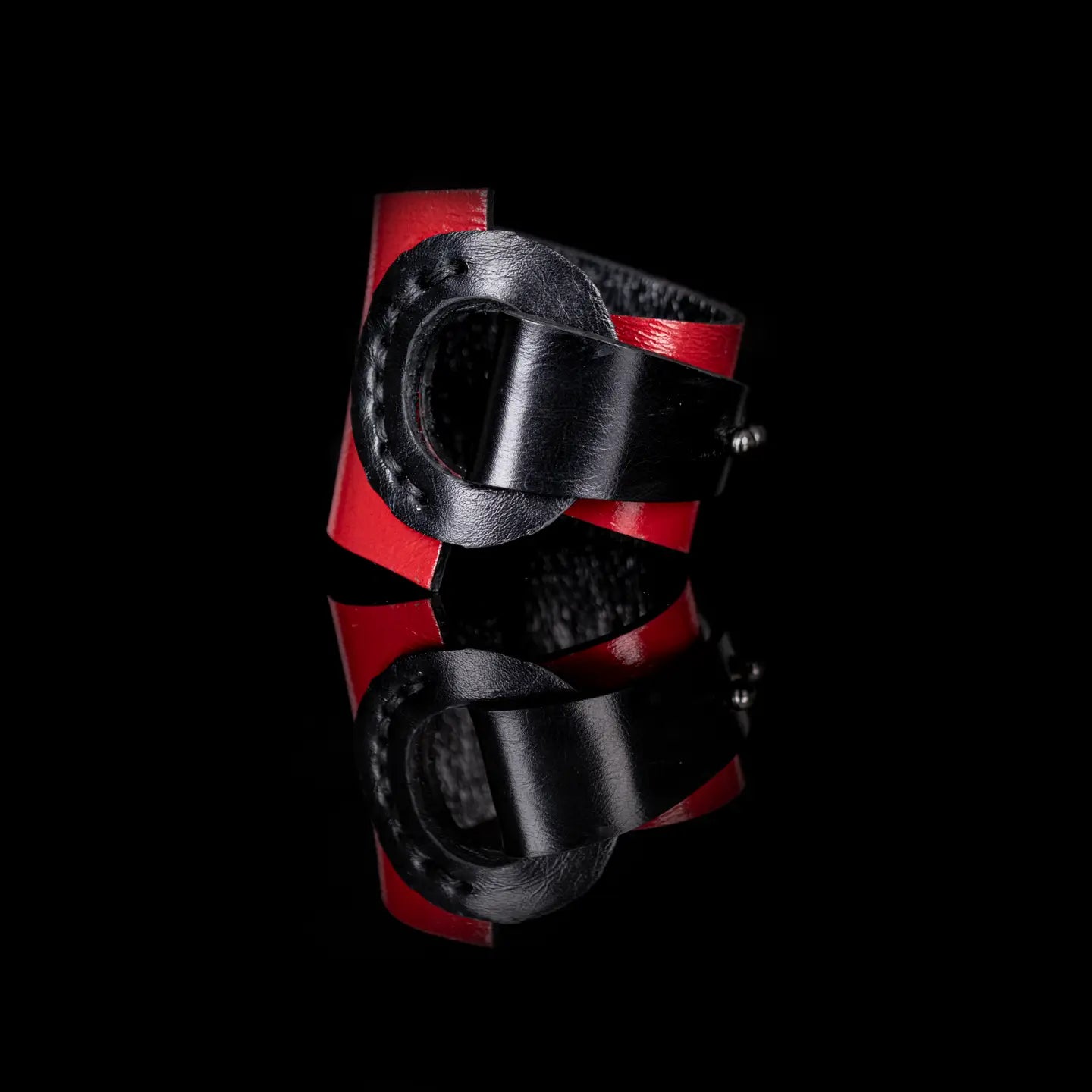 Black & Red Leather Wrap Bracelet Sculpted Ring