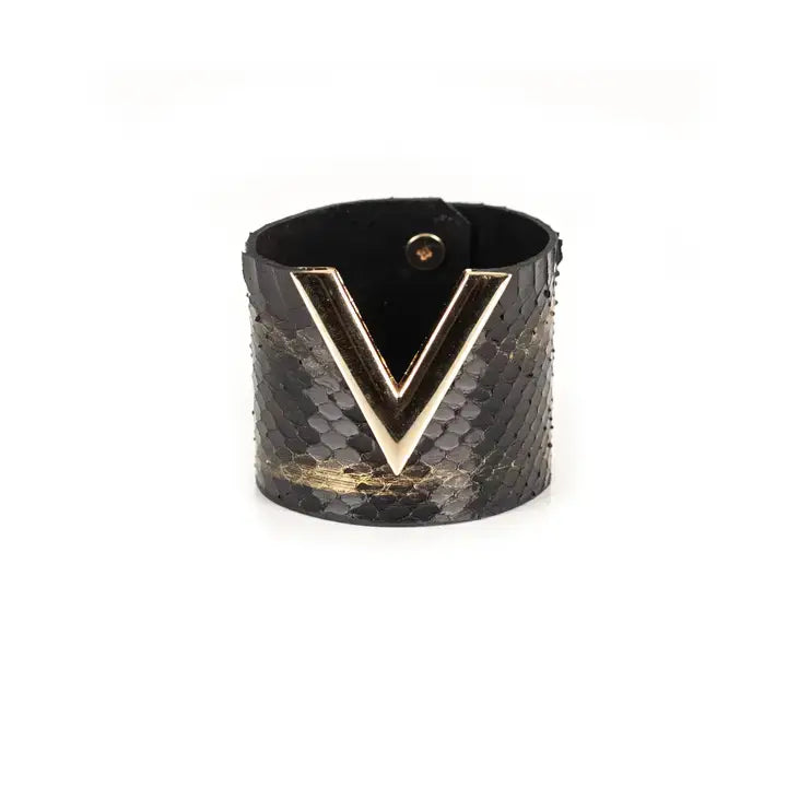Viper Strike Leather Cuff Black Python