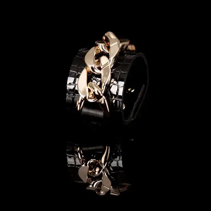 Dominion Cuff Black Croc-Embossed Italian Leather Bracelet