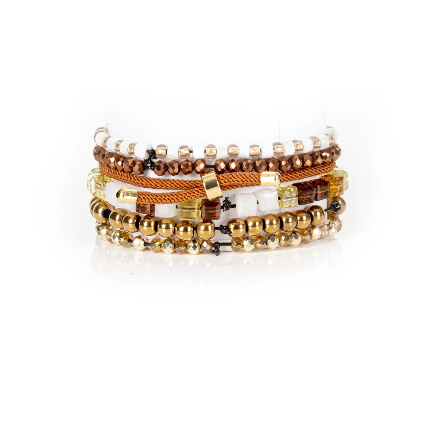 Honey Glow Crystal & Gold Bracelet Stack with White Flower