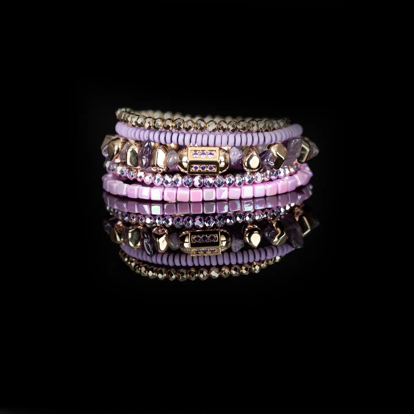 Lilac Crystal & Gold Luxe Stack Bracelet