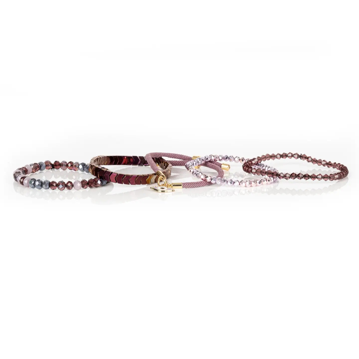 Blush Plum Evil Eye Stack Bracelet Set Crystal & Stone Mix