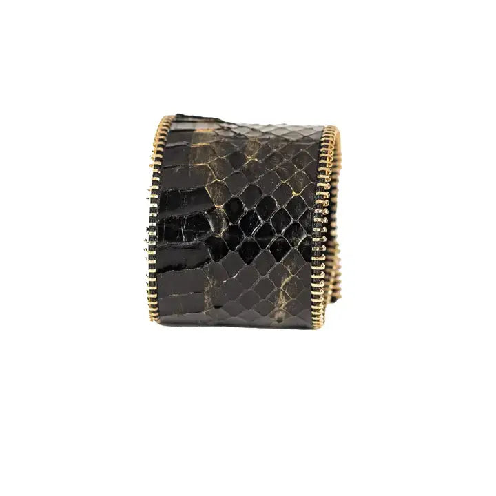 Midnight Python Leather Cuff Black Italian Leather Bracelet