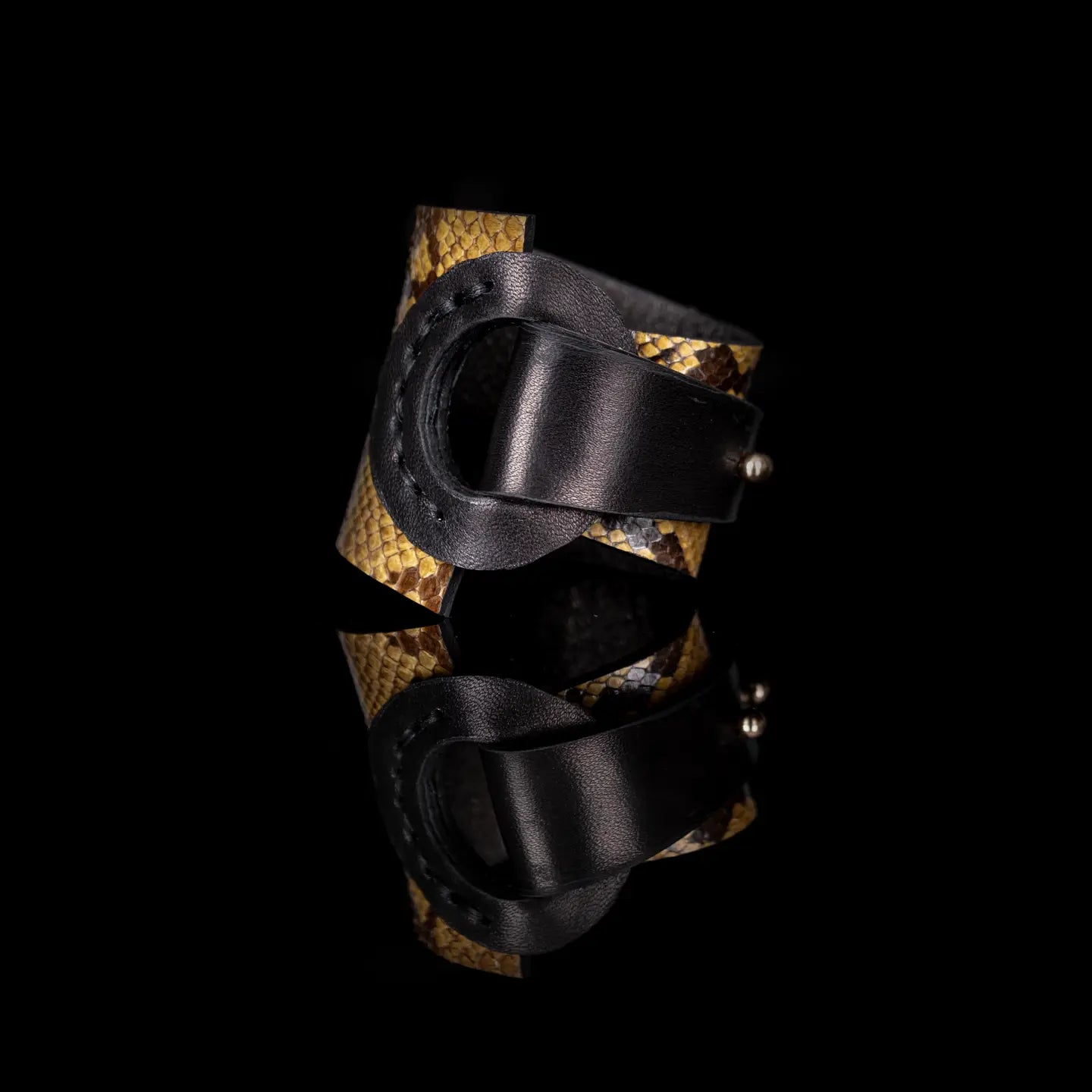 Python Leather Wrap Bracelet Gold Scale & Black