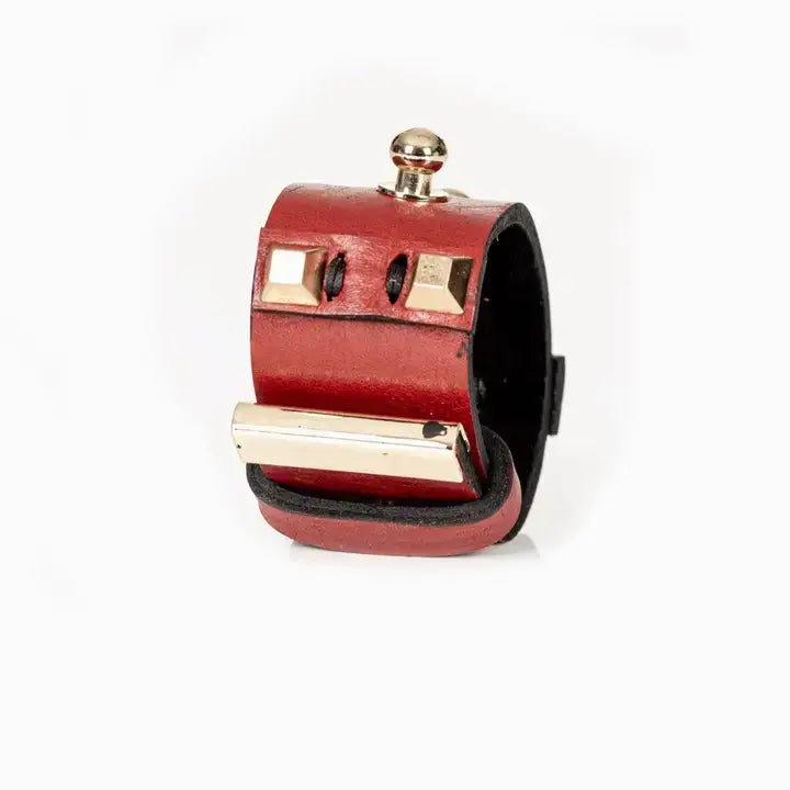 Red Leather Cuff Bracelet with Gold Stud Closure