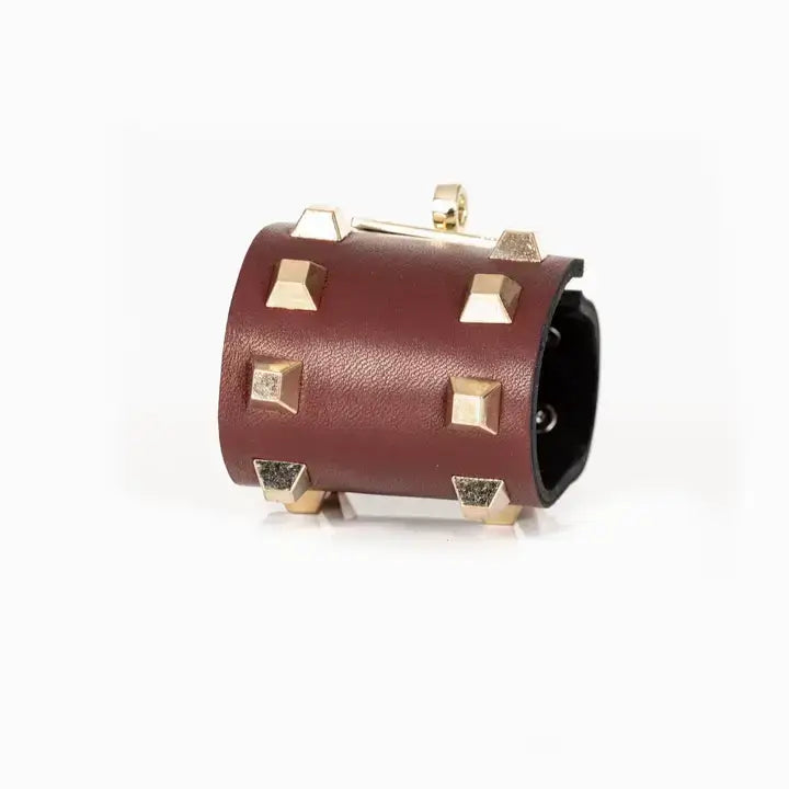 The Monarch Brown Leather Cuff with Gold Studs