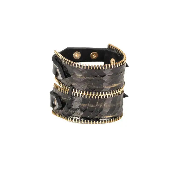 Python Zip Leather Cuff Black Italian Leather
