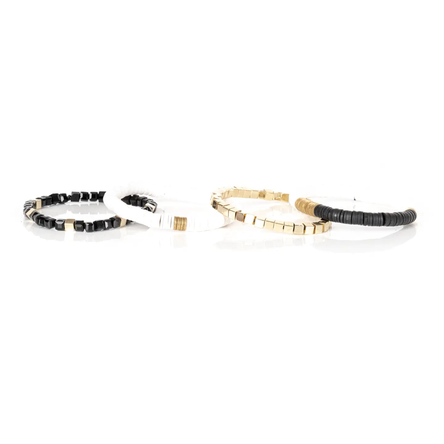 Black + White Beaded Bracelet Stack Gold Accent Layered Set