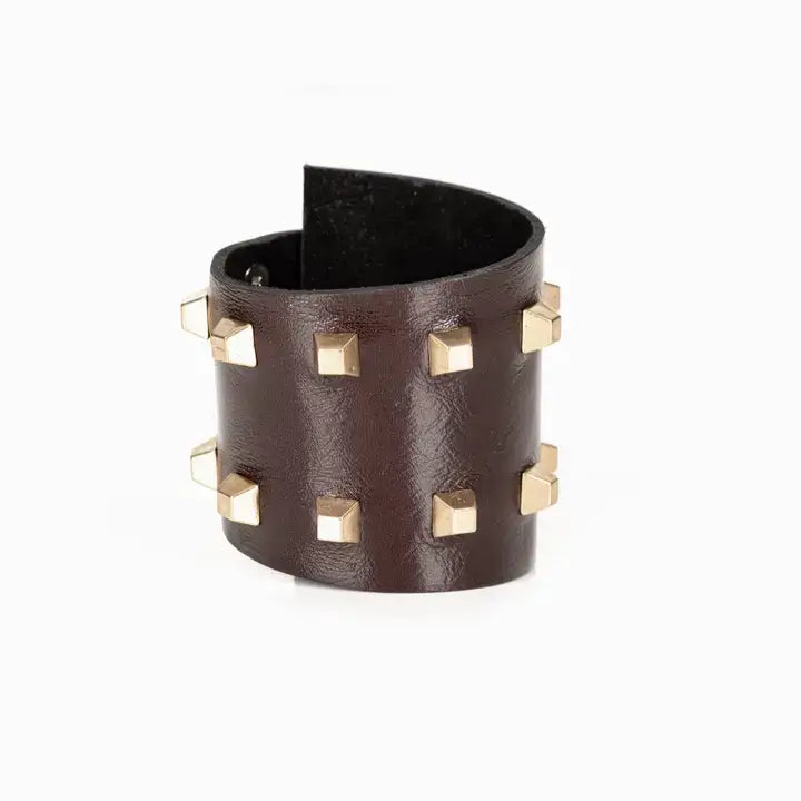 Imperium Cuff Brown Leather Bracelet with Gold Studs