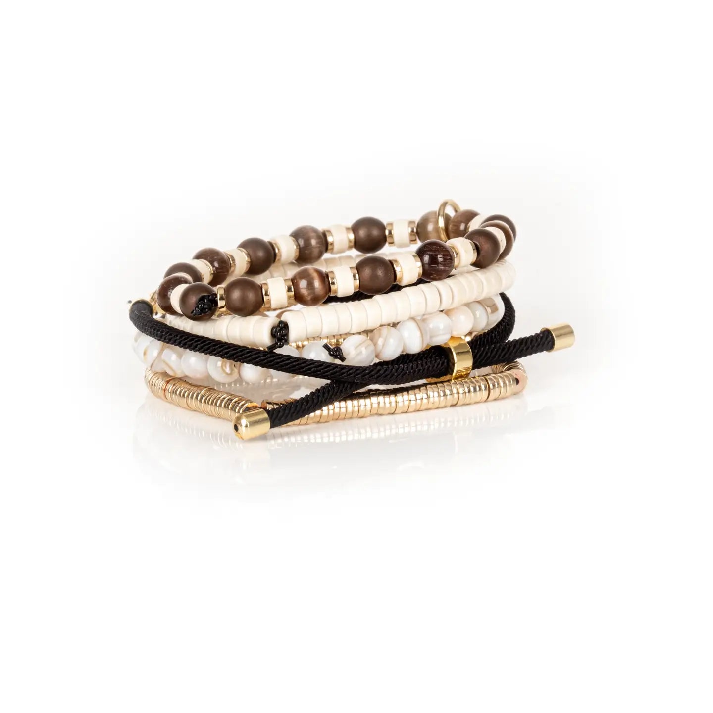 Ivory Compass Pearl Stack Bracelet