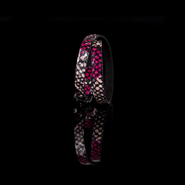 Pink python leather wrap bracelet with gunmetal buckle closure, handmade exotic leather bracelet by THE DARK