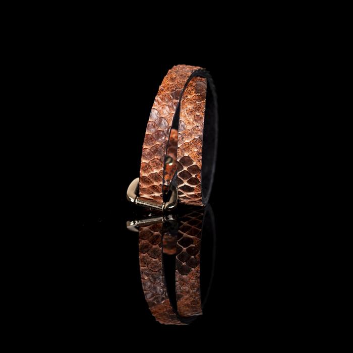 Rust python leather wrap bracelet with gold buckle closure, handmade exotic leather bracelet by THE DARK