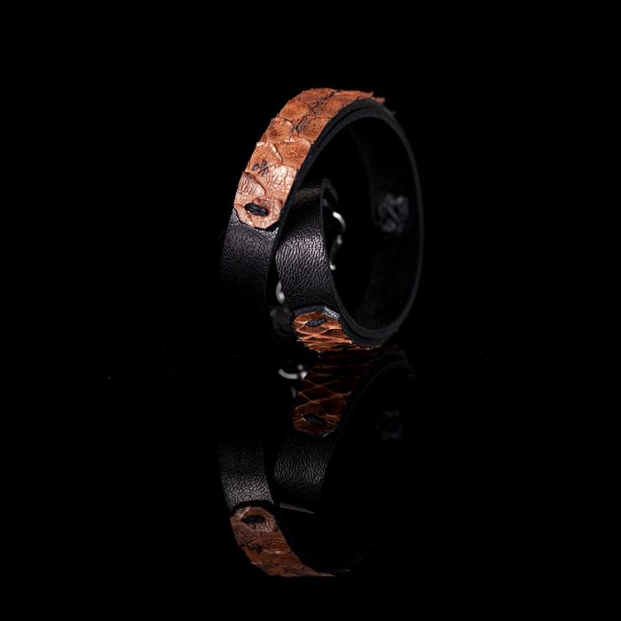 Amber python leather slim bracelet with metal clasp, handmade exotic leather bracelet by THE DARK