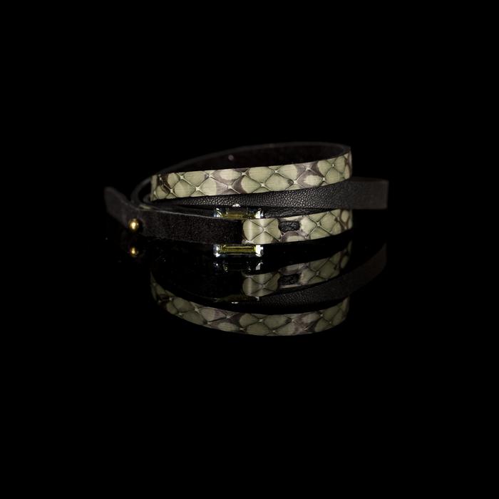 Layered leather choker with gold python texture and slim wrap strap design