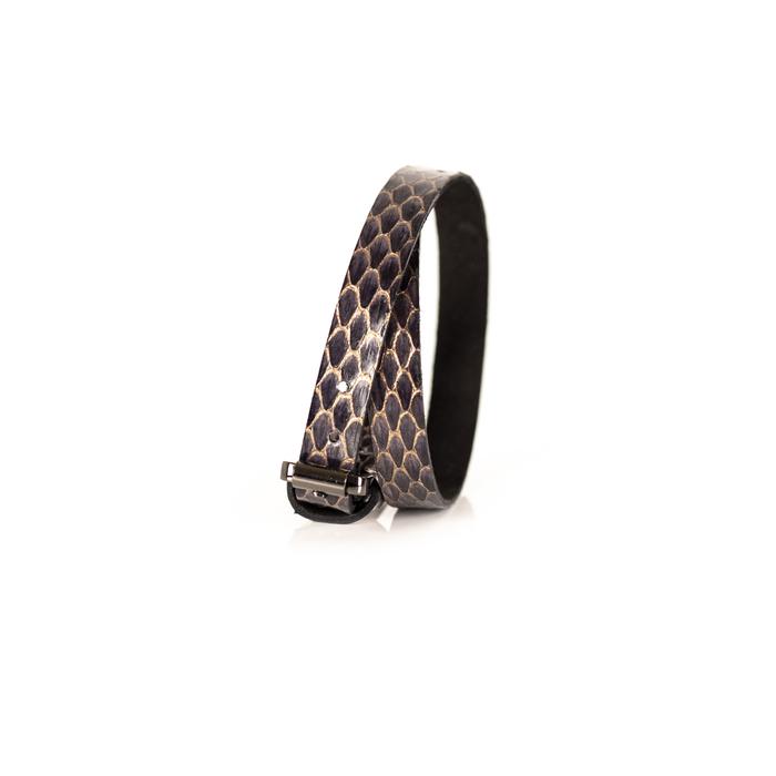 Smoky python leather wrap bracelet with gunmetal buckle closure, handmade exotic leather bracelet by THE DARK