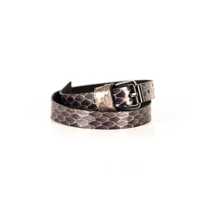 Smoky python leather wrap bracelet with gunmetal buckle closure, handmade exotic leather bracelet by THE DARK