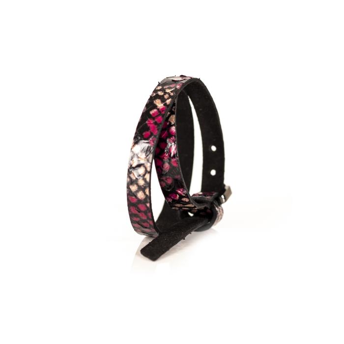Pink python leather wrap bracelet with gunmetal buckle closure, handmade exotic leather bracelet by THE DARK