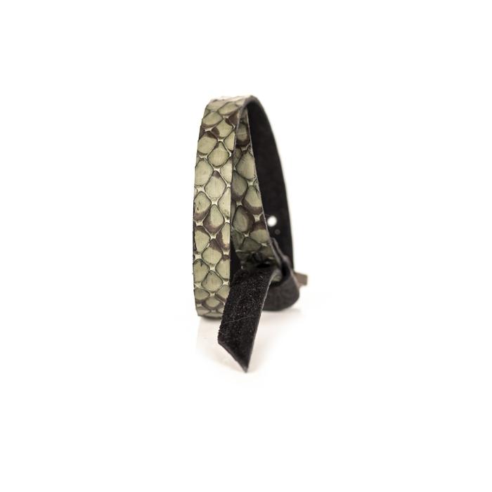 Natural python leather wrap bracelet with gunmetal buckle closure, handmade exotic leather bracelet by THE DARK
