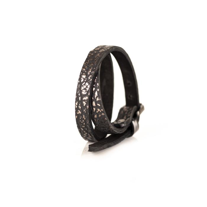 Metallic python leather wrap bracelet with gunmetal buckle closure, handmade exotic leather bracelet by THE DARK