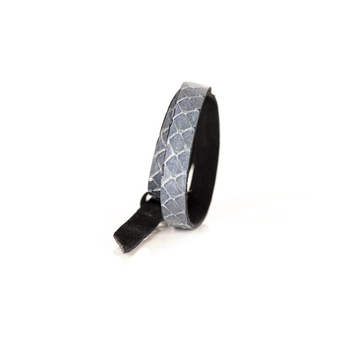 Silver python leather wrap bracelet with silver buckle closure, handmade exotic leather bracelet by THE DARK