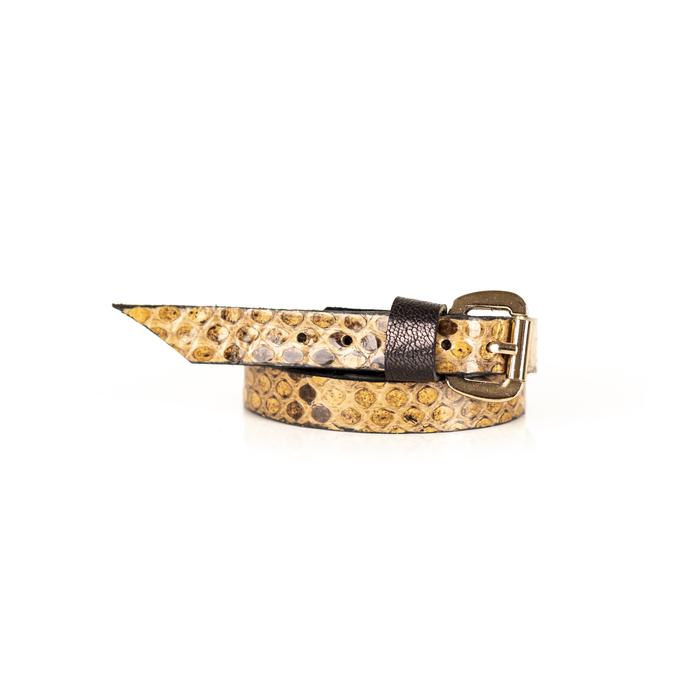 Golden python leather wrap bracelet with gold buckle closure, handmade exotic leather bracelet by THE DARK